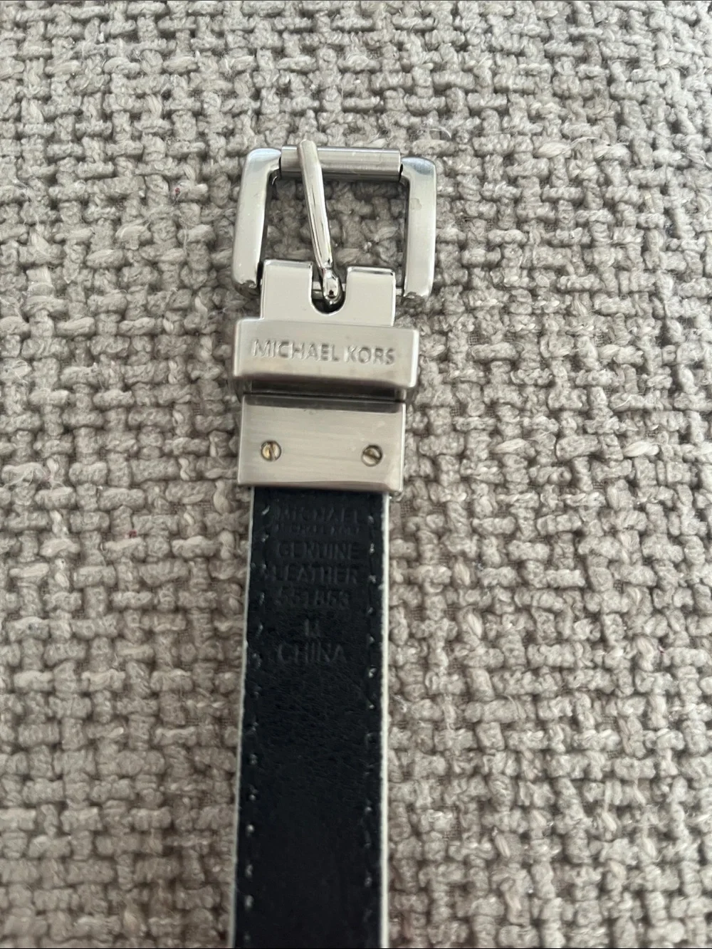 Michael Kors Silver/Black Reversible Leather Belt with Silver Buckle